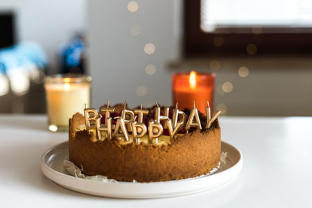 cheesecake birthday cake with raspberries and candles. High quality photo isolated