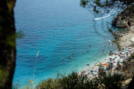 island with blue sea stone beach landscape. High quality photoの写真素材