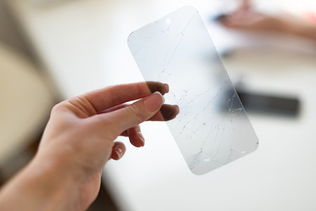 The process of replacing a protective glass on a smartphone. High quality photoの写真素材