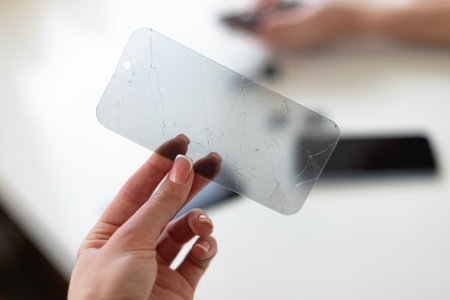 The process of replacing a protective glass on a smartphone. High quality photoの写真素材