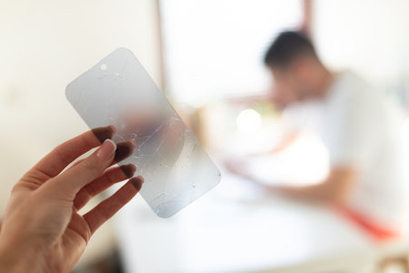 The process of replacing a protective glass on a smartphoneの写真素材