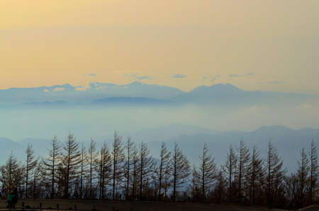 Fog at the mountain in japanの写真素材