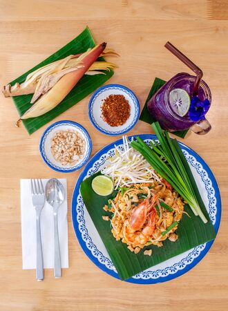 Homemade food, Thai food Pad Thai with shrimp, Thai style noodles.の写真素材