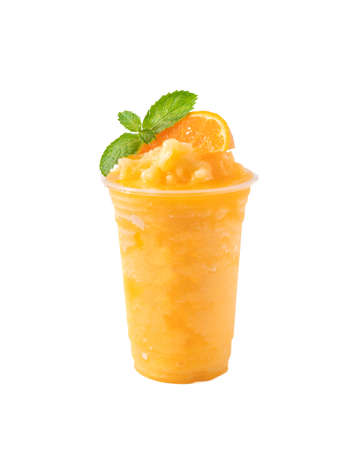 Orange juice Smoothie Frappe isolated on white background.の写真素材