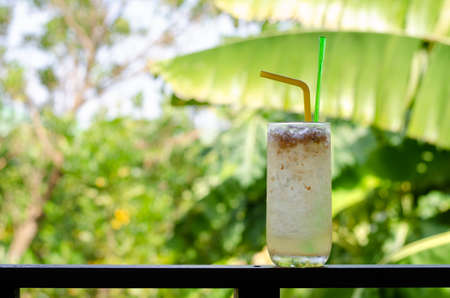 Iced Plum Lime Soda refreshes the garden view.の写真素材