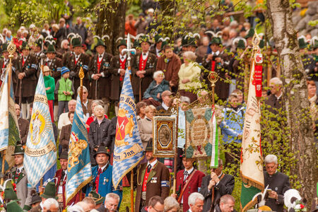 Flags secondments at Mass on the anniversary of Gebirgsschützen on 04 05 2014のeditorial素材