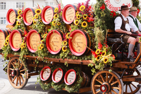 Rosenheim, Germany - September 4, 2016: trailer with horses of FlÃ¶tzinger brewery at Thanksgiving...