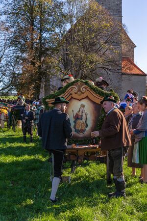 Warngau, Germany, Bavaria 27.10.2019: Rear view of a horse at the Leonhardifahrt Warngauのeditorial素材