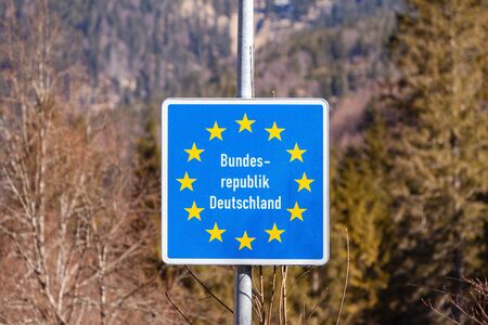 Border sign at the Landl / Tyrol border crossingの写真素材