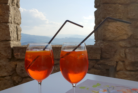A relaxing italian spritz in an ancient castleの写真素材