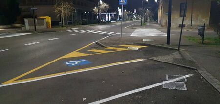 Car parking with invalid parking in the night streetの写真素材
