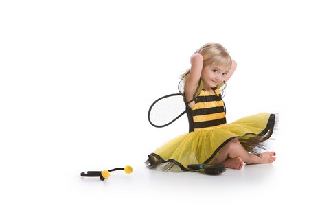 Cute Little Girl In Bee Costumeの写真素材
