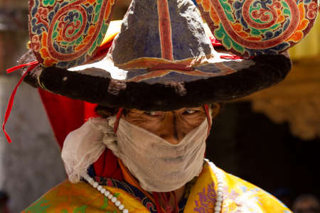 The dancer  performing religious blackhat dance  Zanskar, India のeditorial素材
