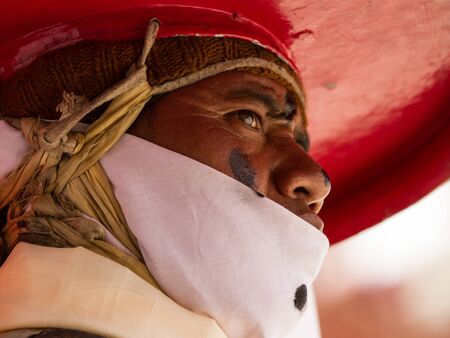 The dancer  performing religious black hat dance  Korzok monastery, north India のeditorial素材
