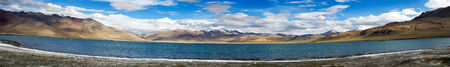 Tso Kar mountain lake panorama with mountains and blue sky reflections in the lake  Ladakh, India の写真素材
