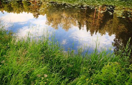Reflection of the sky on the water surfaceの写真素材