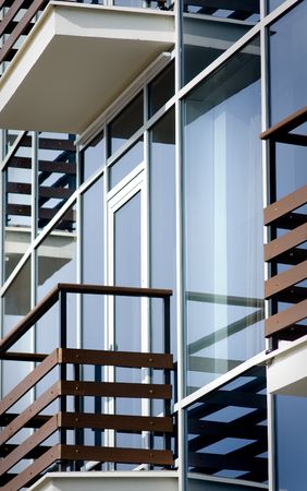 Closeup of apartment building with balconiesの写真素材