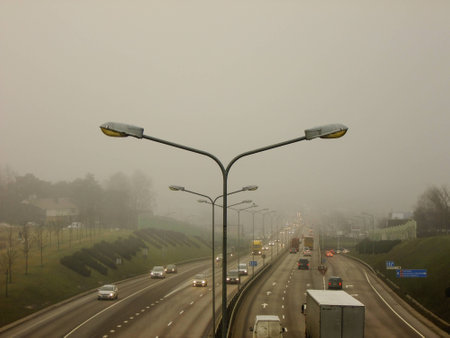 Closeup View from above of the Highway in Vilnius City, Lithuania