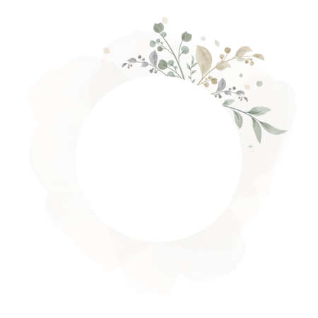 Herbal minimalistic vector frame. Hand painted plants, branches, leaves on a white background. Wedding invitation. Watercolor style. Natural card design.のイラスト素材