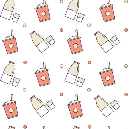 Seamless pattern, yogurt and milk, healthy eating. For print and web and textile.のイラスト素材