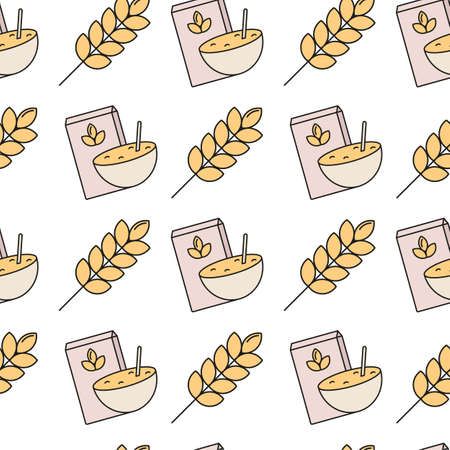 Vector flat seamless pattern of wheat on the white background. Concept of organic food.のイラスト素材