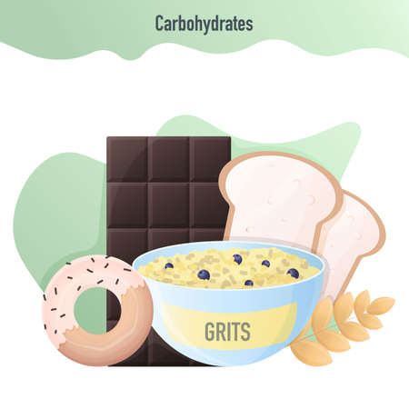 Nutritional macronutrients. Food group carbohydrates. Nutrient infographic. Food ingredient illustration, food nutrition for cookingのイラスト素材