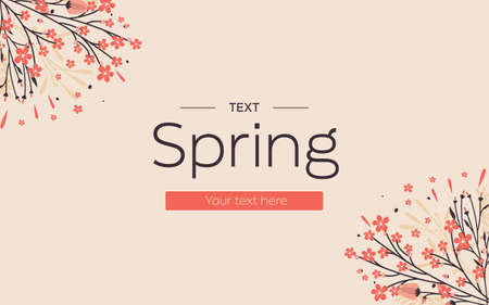 Spring background, template design with flowering branches. Editable textのイラスト素材