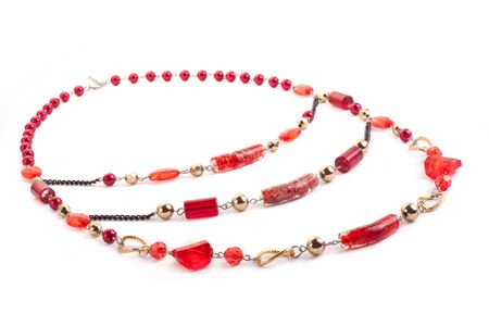 Red gem necklace on whiteの写真素材