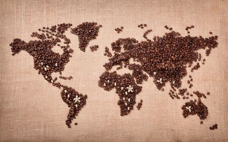 Image of map made of coffee. Closeupの写真素材