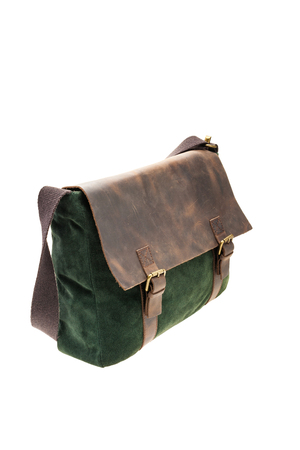 New Green and brown satchel bag isolated on white background.の写真素材