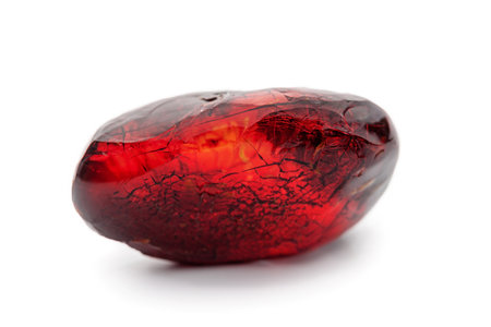 Natural amber. A piece of yellow opaque natural amber on white background.の写真素材