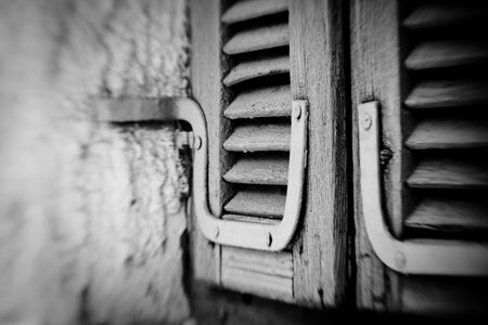 black and white picture of closed old  window , old Jaffa, Israelの写真素材