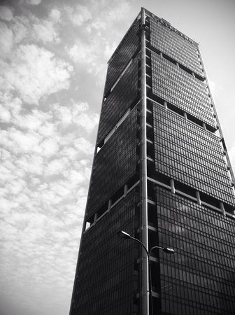 Black and white image of the modern business oriented building in TelAviv  の素材