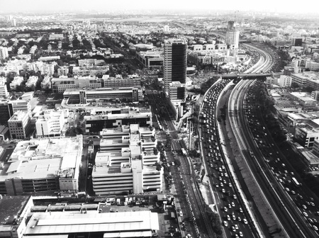 Black and white high contrast image of TelAviv taken from above