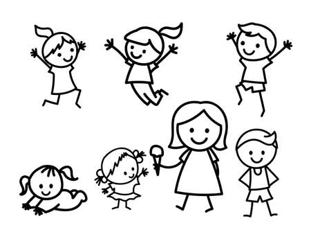 Stick boys and girls are happy.のイラスト素材