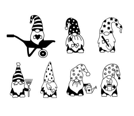 Set of garden gnomes, funny illustration.のイラスト素材