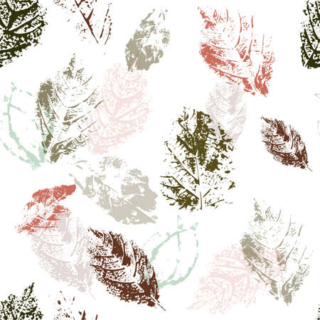 Autumn Seamless pattern. Fall Green and brown leaves on white background. Vector illustration.のイラスト素材