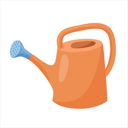 Flat vector illustration Plastic watering can isolated on white background. Gardening tools inventory to water plants and flowers in cartoon styleのイラスト素材