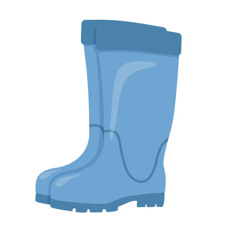 Vector illustration of waterproof rubber boots for gardening isolated on white background. Blue rain boot in flat style. Gumboots for rainy weather, fishing.の写真素材