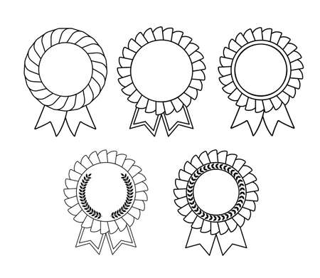 Set of line medals icon . Blank template for decor. Vector outline illustration isolated on white background.のイラスト素材