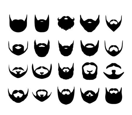Silhouettes of different types of beards. Icons of men beards and mustaches for barbershops and hairdressers. Vector simple illustration isolated on white backgroundのイラスト素材