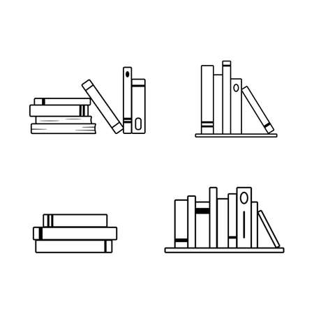 Books printed literature for reading and study. Vector line illustration isolated on white background. Book stack iconのイラスト素材