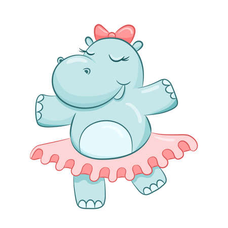 Hand drawn line cute hippo ballet dancer vector illustration. Cartoon girl hippopotamus isolated on white background.のイラスト素材