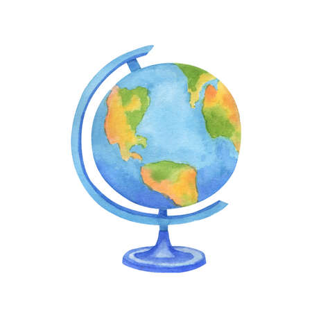 Watercolor illustration globe stand. Earth isolated on whiteの写真素材