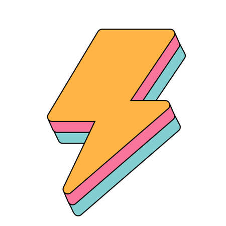 Lightning flash thunderbolt sticker. Pop art groovy style isometric vector illustration . Arrow charge, electricity power in y2k style isolated on whiteのイラスト素材