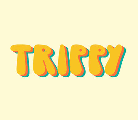 Groovy sticker with Trippy lettering. Vector illustration with hippie text. Weird graphic 70sのイラスト素材