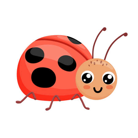 Cute smiling ladybug isolated on white background. Funny insect for kids. Flat cartoon vector illustrationのイラスト素材