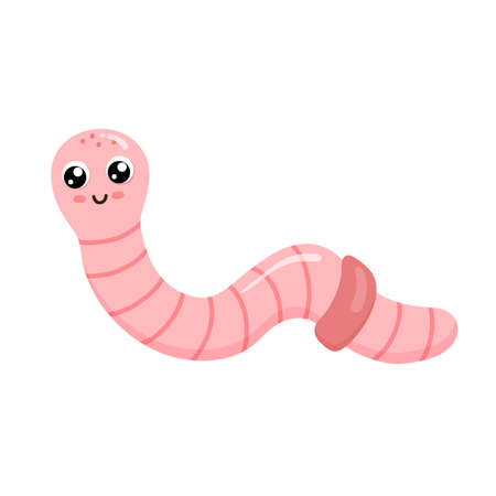 Cute smiling worm isolated on white background. Funny insect and garden animals for children. Flat cartoon vector illustrationのイラスト素材