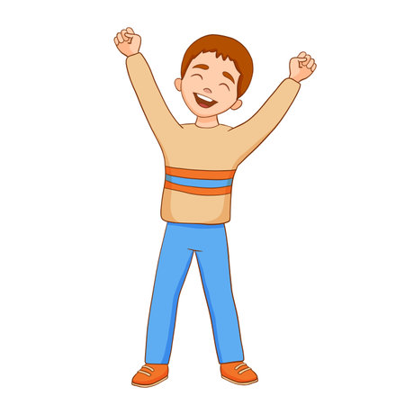 Little cute happy boy isolated on white background. vector flat cartoon illustrationのイラスト素材