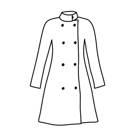 Autumn coat isolated on white. Doodle outline illustration. Warm outerwearのイラスト素材
